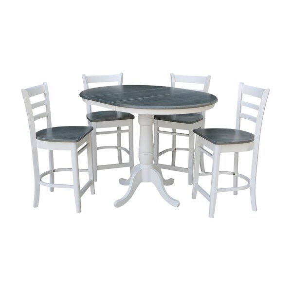 International Concepts Round 36 in Rd Extend Dining Table, 4 Emily Stools, White/Heather Gray, 36 W, 48 L, 35.3 in H, Wood K05-36RXT-6B-S6172-4 - main